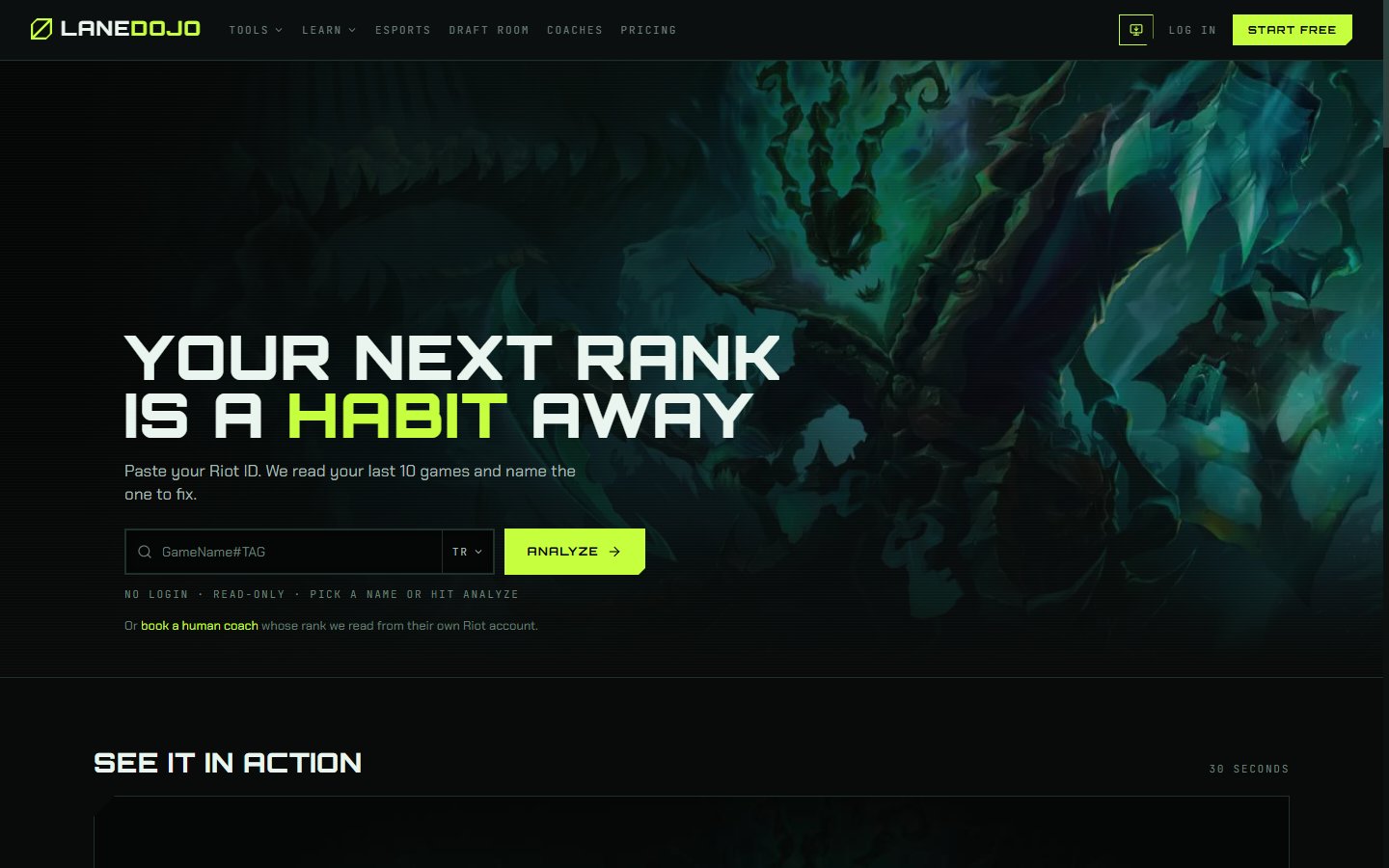 LaneDojo landing page: Your next rank is a habit away