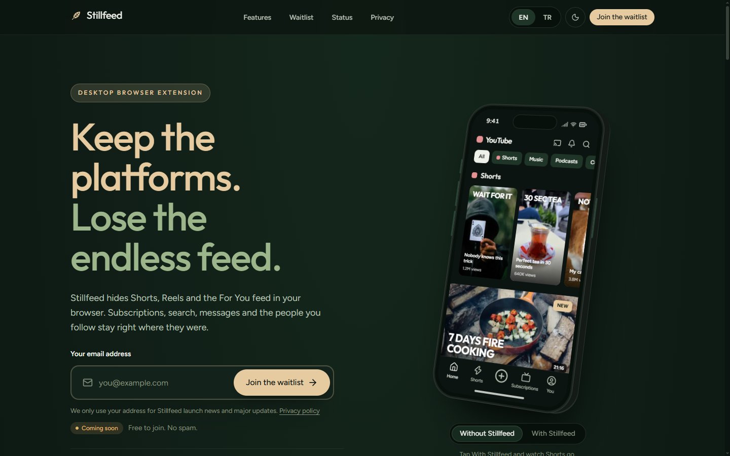 Stillfeed landing page: Keep the platforms, lose the endless feed